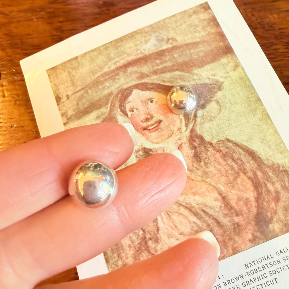 Vintage Sterling Silver Dome Ball Earrings Half Inch - Picture 8 of 10